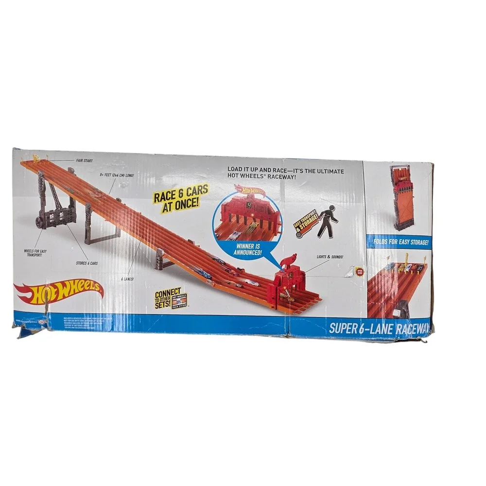 Hot Wheels Super 6-Lane Raceway Track Set 8 Feet Long Lights and Sounds TESTED